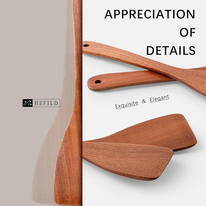 2PCS Wooden Spatulas for Cooking, 13inch Coated Sapele Wood Turners for Frying, Non-Scratch Flat Spurtle for Pan & Wok, Wooden Cooking Utensils for Non Stick Cookware, Long Handle Scraper