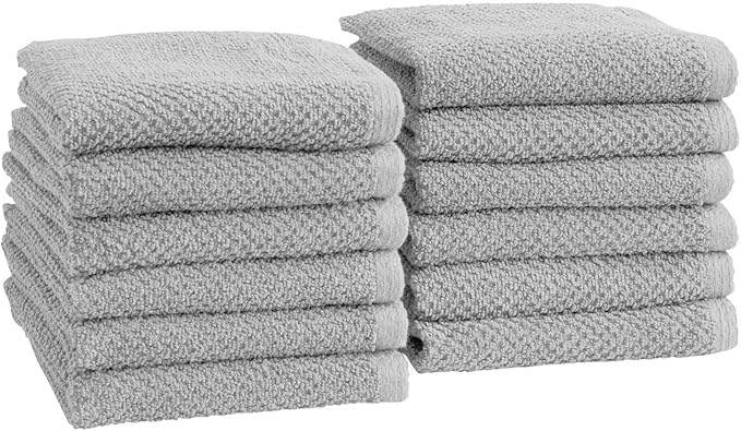 Great Bay Home Grey Washcloth Set – 100% Cotton 12-Pack 13"x13", Absorbent & Quick-Drying, Soft & Durable