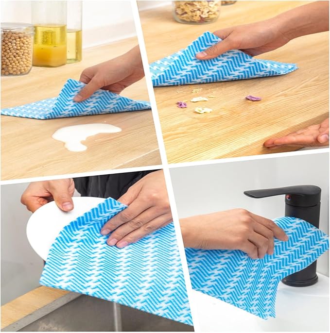 SUZZYVINE Handi Wipes Disposable Dish Cloths Disposable Cleaning Towels Handy Wipes Kitchen Cleaning Rags Disposable Thick Absorbent Dry Fast Pack of 80 Count, Blue