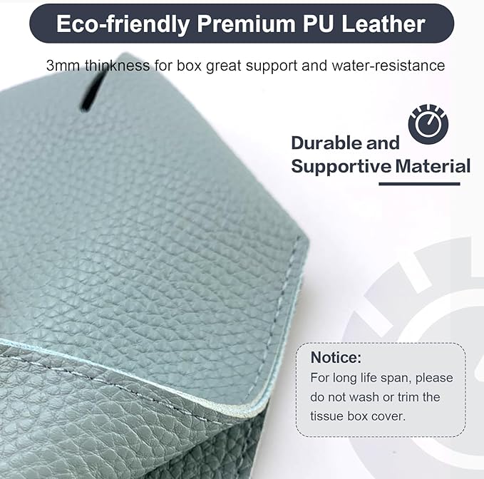 Tissue Box Cover 5X5X5'' PU Leather Tissue Holder Square Tissue Cube Box Organizer for Bathroom Vanity Countertop, Car, Night Stands, Office, Home, Kitchen (1Pack, Light Blue)