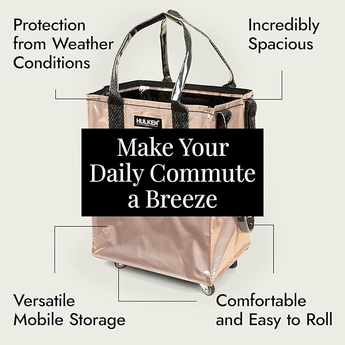 (Medium, Rose Gold) Reusable Grocery Bag On Wheels, Shopping Trolley, Rolling Tote, Zipper Closure, Lightweight, Carries Up to 66 lb, Folds Flat, Unbreakable Handles