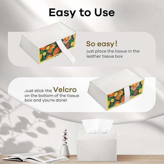 Tissue Box Cover Holder Compatible with Kleenex Disposable Paper Hand Towels, Leather Paper Towel Dispenser for Tabletop, Bathroom, Car, Office (Cream-2 Pack)