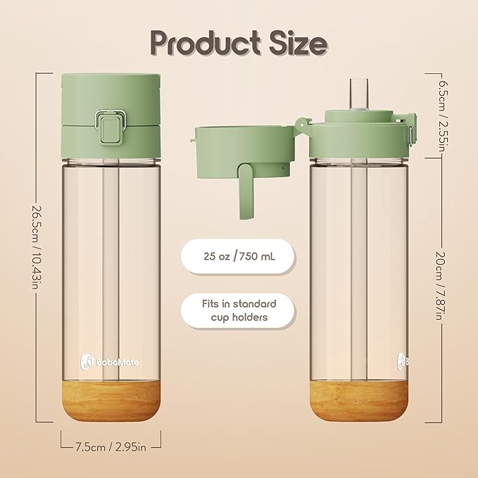 BobaMate® 25 oz Reusable Boba Cup & Tumbler with Lid, Straw, & Handle – Iced Coffee, Smoothie, Iced Matcha Cup – Spill-Proof, Shatter-Resistant, BPA-Free – Honeydew