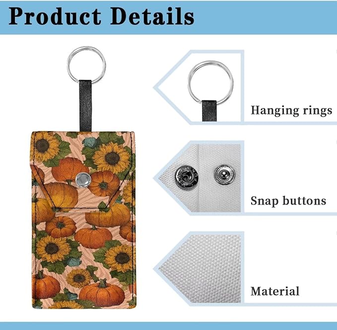 Sunflower Pumpkin Print Purse Tissue Holder Portable Pocket Tissue Holder for Coin Keys Tissues with Hanging Rope for Thanksgiving Snap Button Enclosed