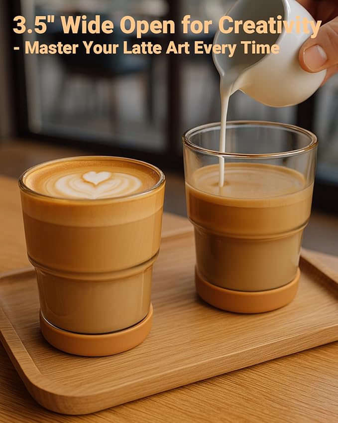 Zukro 13 oz Glass Iced Coffee Cups with Bamboo Lid and Straw for Office/Home/Work, Zero Plastic, Thick Wall Glass Water Tumbler With Silicone Bottom, Matcha Glasses, ECO Friendly, Amber 2 Pack