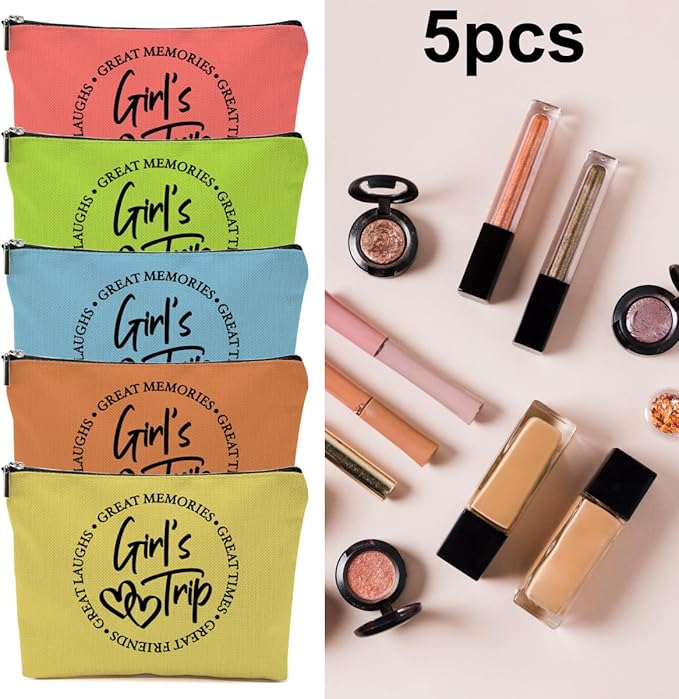 5 Pcs Girls Trip Gifts Favors, Girls Weekend Gifts Makeup Bag, Bestie Gifts Weekend Bag Travel Gifts Vacation Cosmetic Bag, Friendship Gifts for Women Bestie, Graduation Wedding Gifts Toiletry Bag