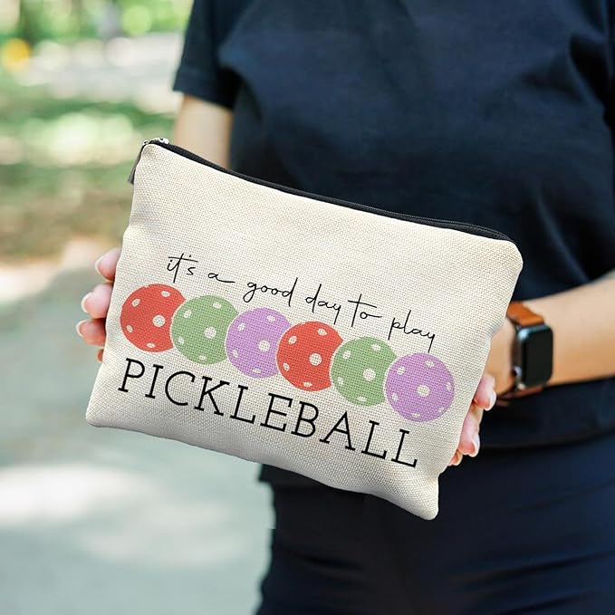 Pickleball Gifts for Women, Pickleball Makeup Bag for Women, It's a Good Day to Play Pickleball Cosmetic Bag Toiletry Bag, Gifts for Pickleball Lovers, Pickleball Stuff(red)