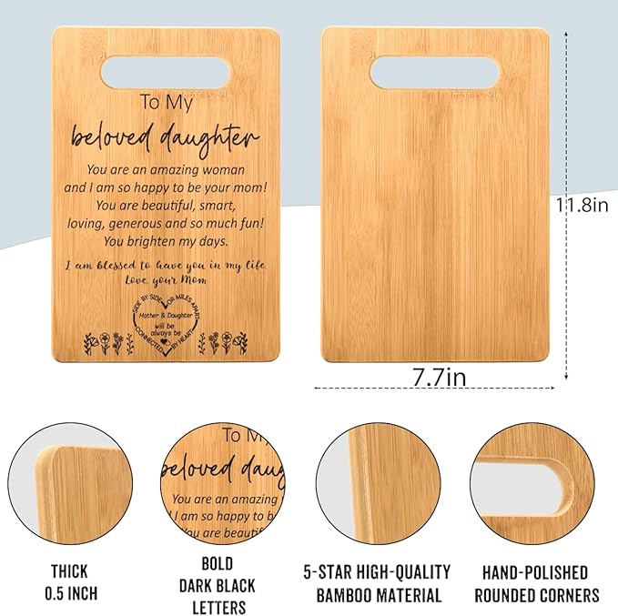 Birthday Gifts for Daughter from Mom, Best Daughter Kitchen Cutting Board, Gifts for My Daughter Stepdaughter Bonus Daughter Christmas Wedding Gifts for Beloved Daughter Gift from Mother