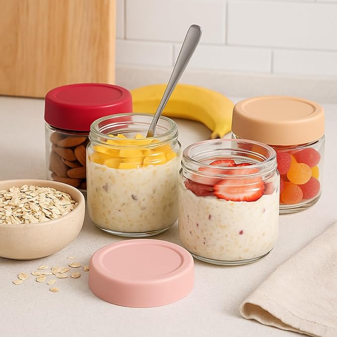 12 Pack 10oz Glass Jars with Lids, Overnight Oats Containers with Airtight Lids, Wide Mouth Mason Jars, Salad, Yogurt Storage, Chia Pudding, Snacks, Sugar - Reusable