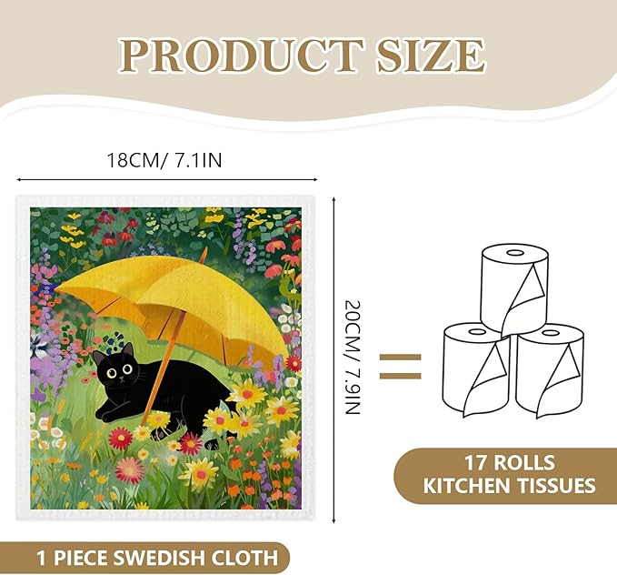 Mixed Floral Cat Swedish Kitchen Dishcloths Dish Towels 6 Pack, Cats Dish Towels for Kitchen, Swedish Dishcloth with Cats, Paper Towels Reusable, Dish Cloth Towel Cleaning Wipe for Home Party