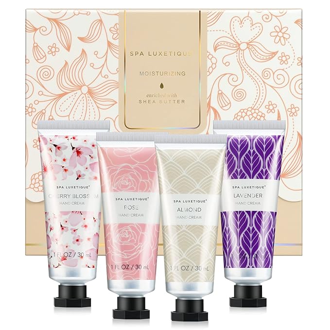 spa luxetique Hand Cream Set Pack of 4 Hand Lotion Christmas Gift Set Enriched with Shea Butter and Glycerin for Dry Hands, Hydrating&Moisturing Travel Size Hand Cream, Birthday Gifts for Women