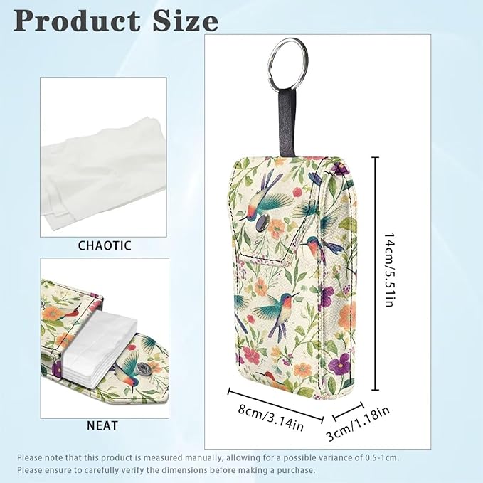 Tissues Purse Pocket Portable Travel Tissue Pouch Snap Button Enclosed Reusable Canvas Pocket Tissue Holder for Purse Coins Daily Outgoing Hummingbird