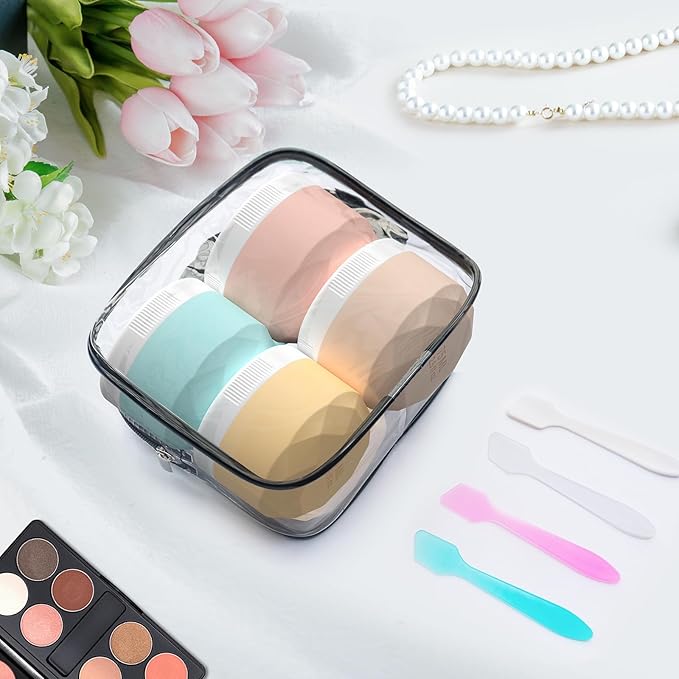 Travel Containers for Toiletries, 4-Pack TSA Approved Silicone Jars (2.5oz) - BPA Free Leakproof Cosmetic Containers for Creams, Lotion, Skincare & Makeup with Bonus Waterproof Bag