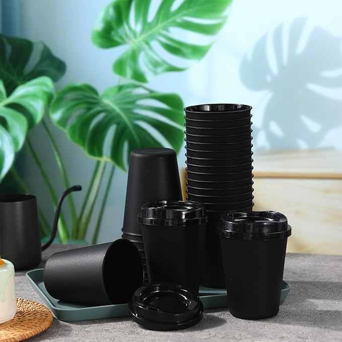 Honeydak 45 Pack 12 oz Reusable Coffee Cups with Lids Portable Tea Cups Reusable Hot Coffee Mugs Tumblers Bulk Plastic Tumblers Travel Drinks Mugs for Hot and Cold Drinks(Black)
