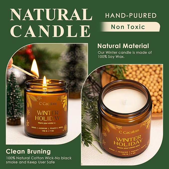 Christmas Soy Candles for Christmas Home Decor Non-Toxic Aromatherapy Scented Candles for Holiday Christmas Gifts, Cozy Cute Jar Candle, Winter Candle for Women Men, Apple Mulled Cider Scent Candle