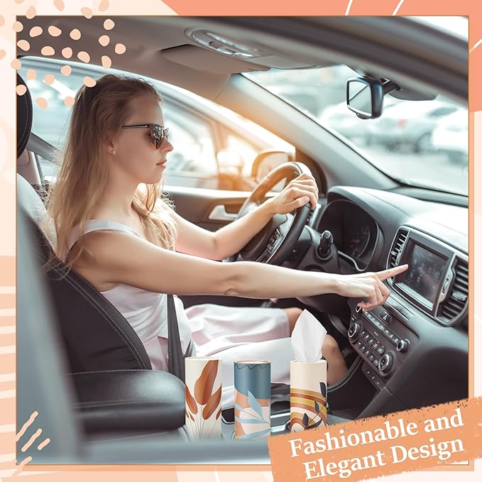 Maxcheck 20 Pack Boho Car Tissues Cylinder with 3 Ply Facial Tissues, Travel Round Napkin Holders, Bulk Round Napkin Boxes for Car Paper Box Holder Paper Container Tubes for Home Bathroom Office