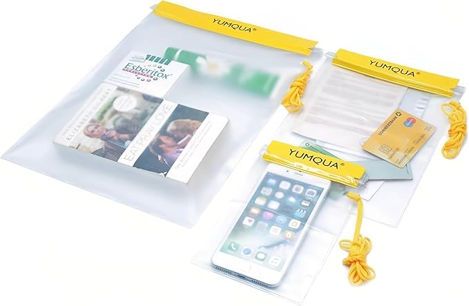 YUMQUA Clear Waterproof Bags, 3PACK Water Tight Cases Water Proof Pouch Small Dry Bags for Camera Mobile Phone Maps Pouch Kayak Military Boating Document Holder