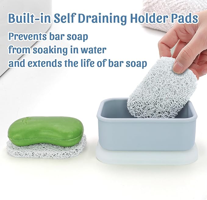 OZNER Leak Proof Travel Soap Container (Gray) - Silicone Soap Case with Drainage Pad, Compact Shatterproof Dish for Travel, Camping, Gym, Dorm, Bathroom Organizer