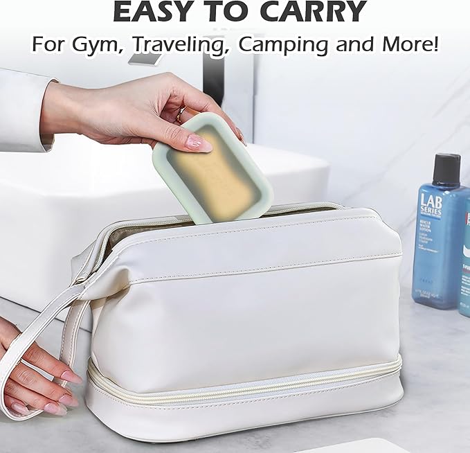 Leak Proof Silicone Travel Soap Case, Compact Portable Soap Holder with a Translucent lid That Lets You See The soap Inside, Bar Soap Container for Traveling, Camping, Gym (Clear&Green)