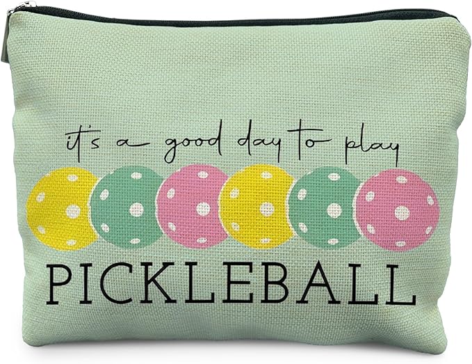 Pickleball Gifts for Women, Colorful Pickleball Makeup Bag for Women, It's a Good Day to Play Pickleball Cosmetic Bag Toiletry Bag, Gifts for Pickleball Lovers, Pickleball Stuff(green)