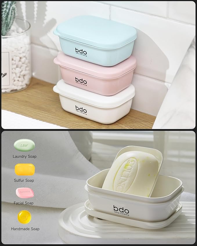 Travel Soap Case, Leakproof Soap Container with Lid, Portable Bar Soap Holder for Traveling, Soap Dishe for Bathroom, Shower, Gym, School, Camping, Vacation, Outdoor (Green)