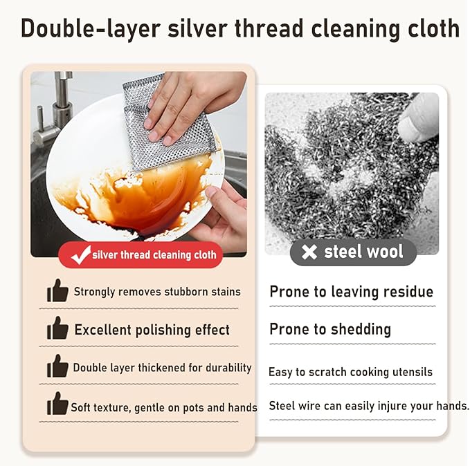 Sunyuneey Non-Scratch Metal Wire Dishcloth, Quick Cleaning Without Leaving Marks, Easily removes Stubborn Stains, Suitable for Various Surfaces, Metal Wire Dishcloth Cleaning Power (20)