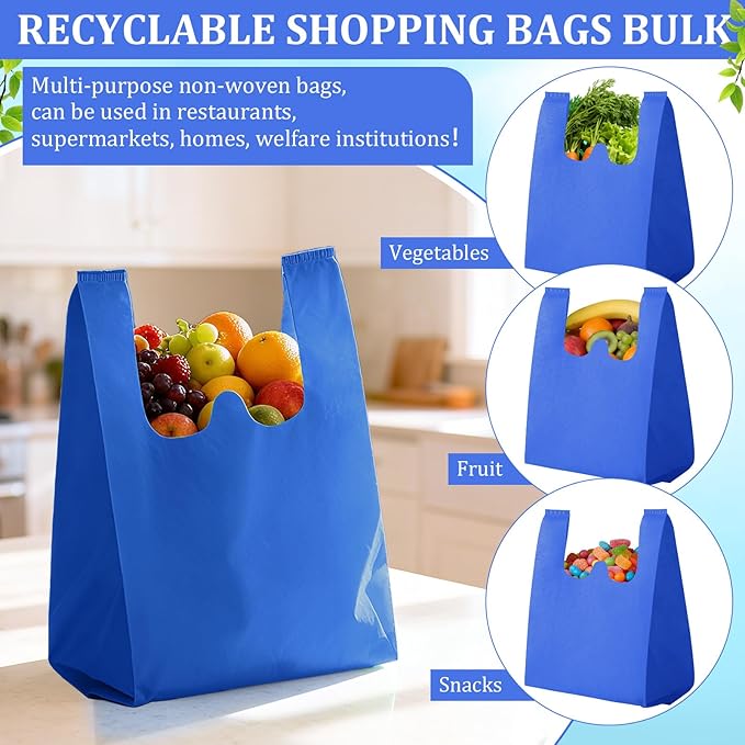 Windyun Reusable Grocery T Shirt Bags Bulk Small Non Woven Shopping Bag 10 x 18 x 5 Inch Foldable Tote with Handle Party Gift