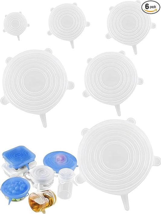 luvilly6 Pack White Reusable Silicone Stretch Lids, Flexible Silicone Bowl Covers Airtight Food Containers, Leakproof Seal for Kitchen Storage/Microwave Ovens Freezers