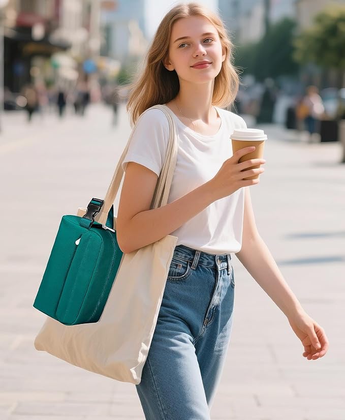Small Insulated Snack Bag Lunch Box,Collapsible Reusable Small Lunch Bag with Snap Buckle Handle for Beach Travel Picnic,Peacock Green 5-Can(3L)