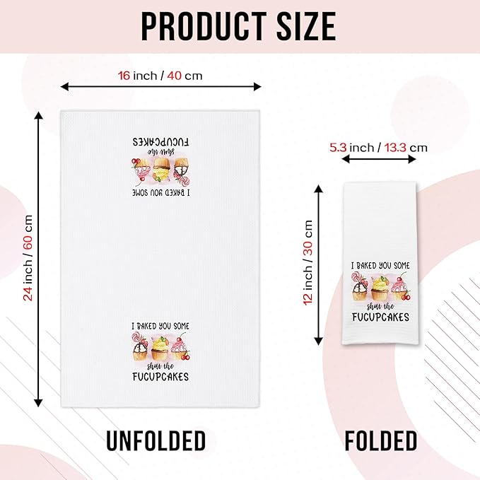 Funny Baking Kitchen Towel - I Baked You Some Shut The Fucupcakes - Adult Humor Soft Tea Towel for Kitchen Decor - Cupcake Gifts for Women, Housewife, Sister, Friend