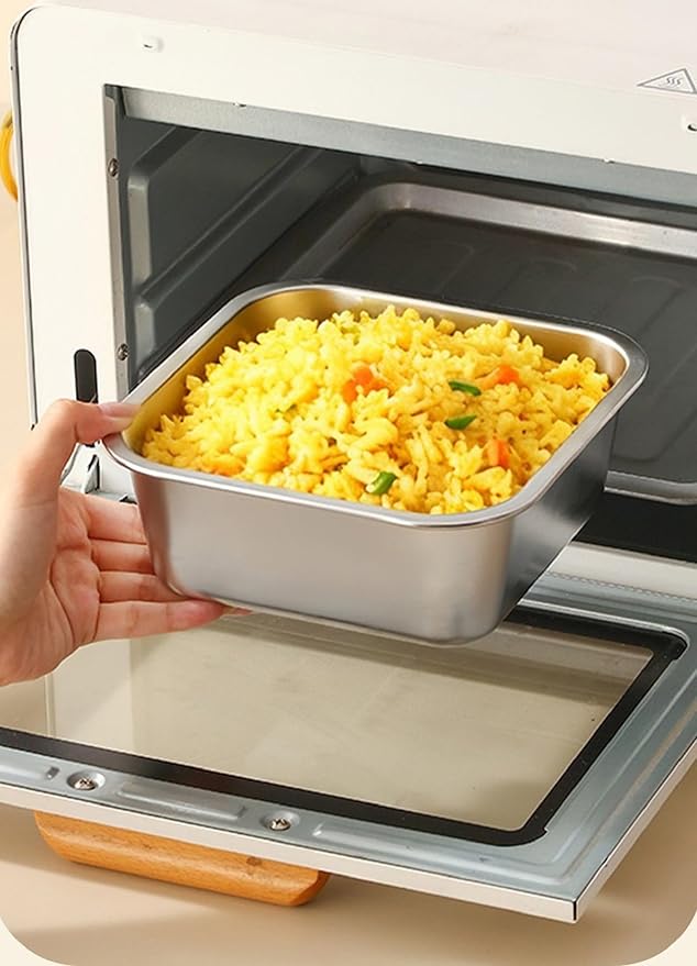 4-Piece Stainless Steel Snack & Lunch Containers with Lids Set, Stackable Metal Food Storage Containers with Lids, Airtight Leakproof Lunch Bento Box, Dishwasher Safe (Size 4.5", 5.5", 6.3", 7")
