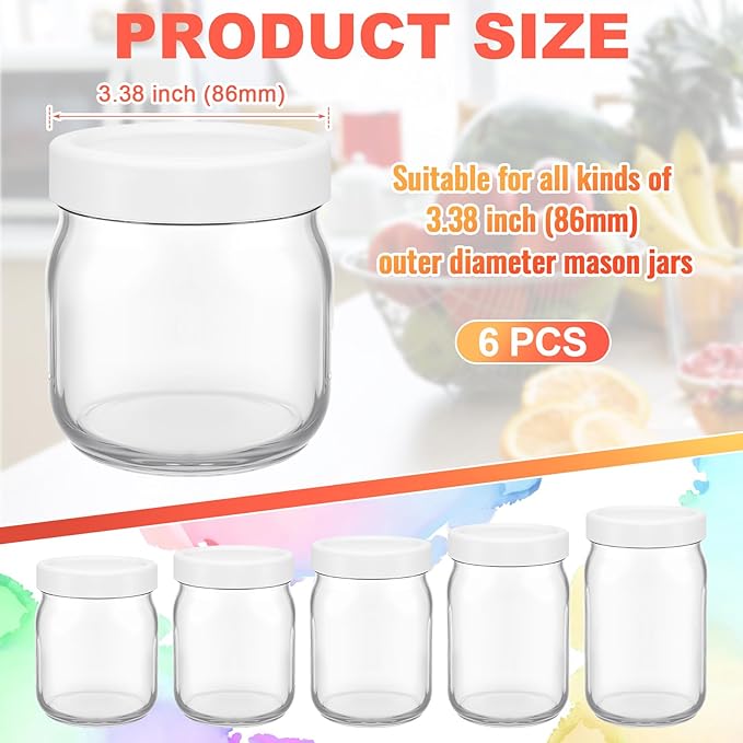 6 Pcs Silicone Wide Mouth Lids Mason Jar Lids Thickened Leak Proof Lid for 86 mm All Wide Mouth Mason Jars, Reusable Large Canning Jar Caps (White)