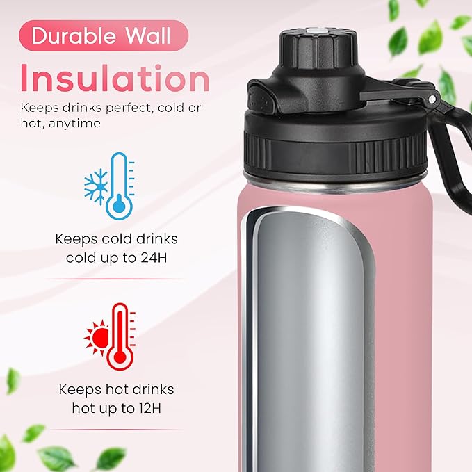 Y TOP 18 oz Insulated Water Bottle Cup Holder Friendly, Leak Proof Spout Lid, Double Wall Insulation, Dishwasher Safe, Easy Clean Stainless Steel Water Bottle for Gym Kids Sports Travel School Hiking