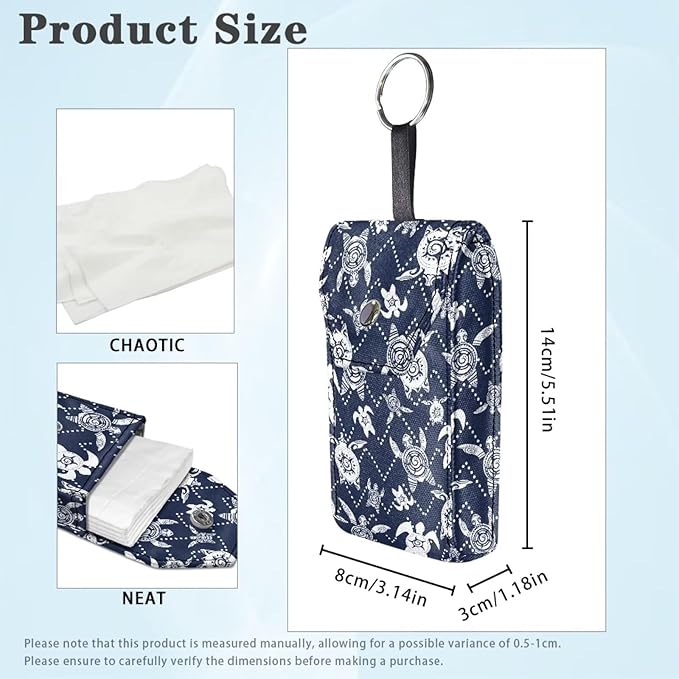 Purse Tissue Packs Lightweight Canvas Tissue Holder with Hanging Rope Travel Tissue Pouch for Coins Keys Decorative Tissue Holder for Daily Turtle Pattern