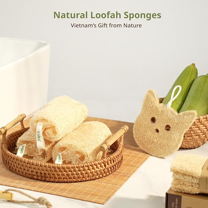 Natural Loofah Sponge – Shower Loofah Exfoliating Body Scrubber for Women & Men | Multi-Use Sponge for Shower, Spa, Kitchen, Pet | 100% Natural, Dye-Free, Eco-Friendly | Pack of 4