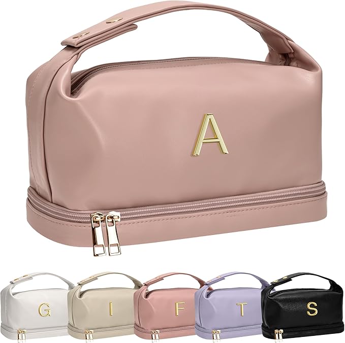 Birthday Bags for Women-Cool Gifts for College Girl, Initial Makeup Bag, Bridesmaid Bags-Cosmetic Bag, Makeup Bags Toiletry Bag with Makeup Brush Organizer-Stocking Stuffers for Teen Girls