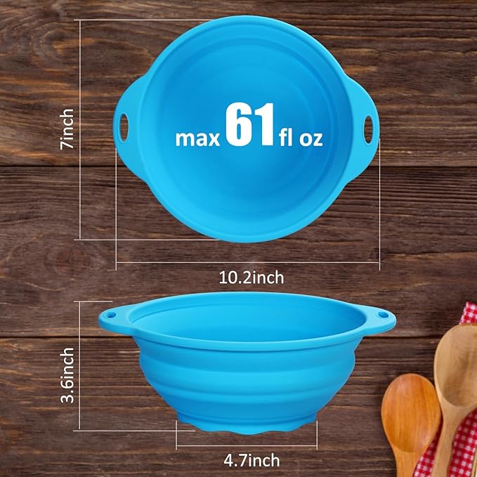 Collapsible Mixing Bowls 2 Pack, 64 oz Large Silicone Bowls for Kitchen, Camping & Travel - Space Saving Folding Design, Dishwasher Safe, BPA Free Food Storage & Salad Bowls（Blue）