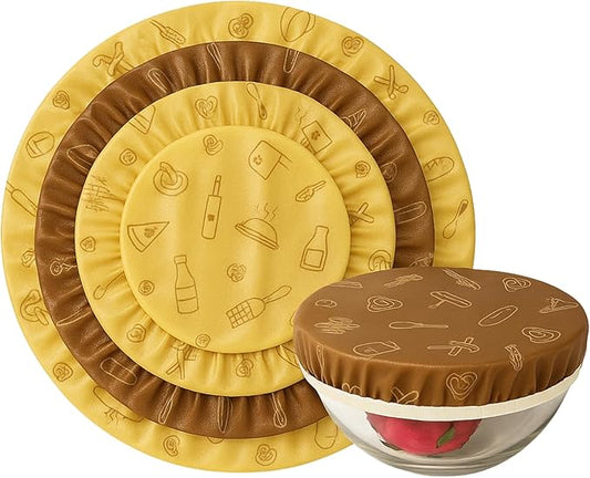 Beeswax Bowl Covers Set of 5 – Reusable Elastic Bowl Covers for Dough Proofing, Salad & Fruit Storage – Washable, Eco-Friendly Food Storage Alternative to Plastic Wrap