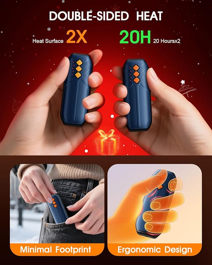 AI Hand Warmers Rechargeable 2 Pack - 6000mAh Electric Hand Warmer with LED Lights, 5-Temp Smart Control, Portable Pocket Heater, Gifts for Christmas, Outdoor, Hunting, Golf, Camping Accessories