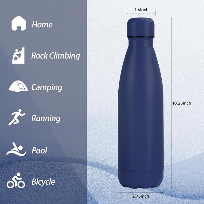 OWS 17oz Insulated Water Bottles Bulk 1/2/4 Pack, Metal Sports Water Bottles, Double Wall Vacuum BPA-Free Flask for School, Sports(navy 1pc)