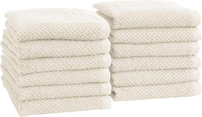 Great Bay Home Ivory Washcloth- 100% Cotton 12-Pack 13x13 Wash Cloth - Absorbent, Quick-Drying, Durable Face Towels for Bathroom Decor - Low-Twist, Two-Ply Fibers