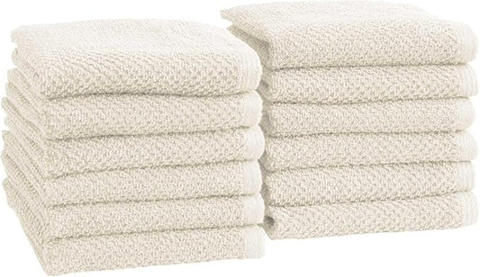 Great Bay Home Ivory Washcloth- 100% Cotton 12-Pack 13x13 Wash Cloth - Absorbent, Quick-Drying, Durable Face Towels for Bathroom Decor - Low-Twist, Two-Ply Fibers