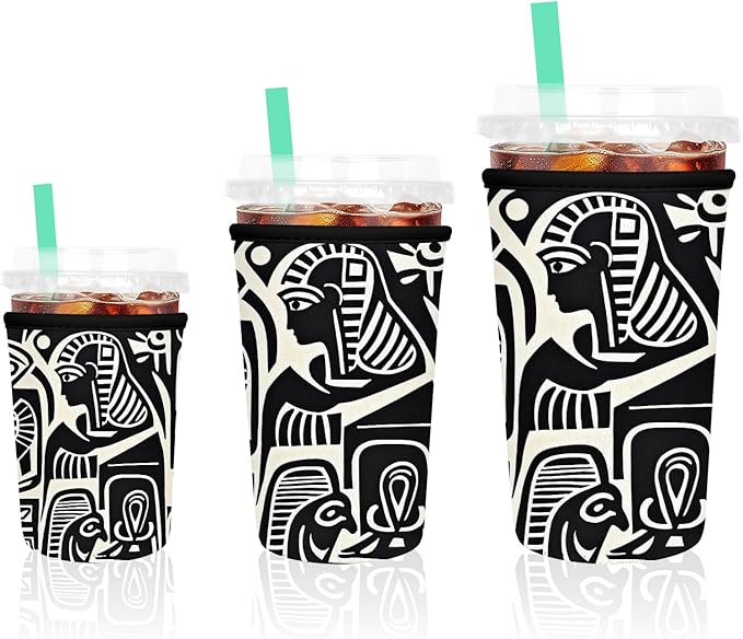 3 Pack Iced Coffee Sleeve, Reusable Insulated Neoprene Cup Sleeve for Cold & Hot Drinks Beverages, Cup Holder for 16-32oz Coffee Cups, Abstract Bird