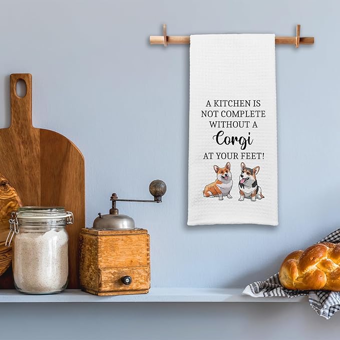 Funny Corgi Kitchen Towels, A Kitchen is Not Complete Without A Corgi Dishcloths, Dog Lovers Gifts for Women, Decorative Hand Towels with Saying, Housewarming Gifts for Hostess Friend Dog Mom
