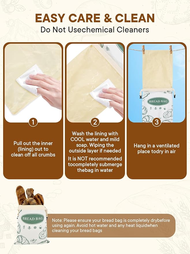2 Pack Beeswax Bread Bags with Zipper Reusable Bread Storage Bags for Homemade Bread Sourdough Large Cotton Baguette Bag with Liner Freezer Storage Bag to Keep Fresh Kitchen Baking Supplies