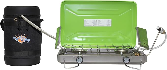 Flame King Gas Hauler Pro Kit - Insulated Protective Carry Case, 5LB Propane Tank with Built-in Gauge and 5-FT Adapter Hose for Camping and Outdoor Adventures