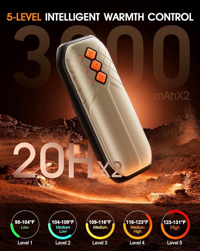 AI Hand Warmers Rechargeable 2 Pack - 6000mAh Electric Hand Warmer with LED Lights, 5-Temp Smart Control, Portable Pocket Heater, Gifts for Christmas, Outdoor, Hunting, Golf, Camping Accessories