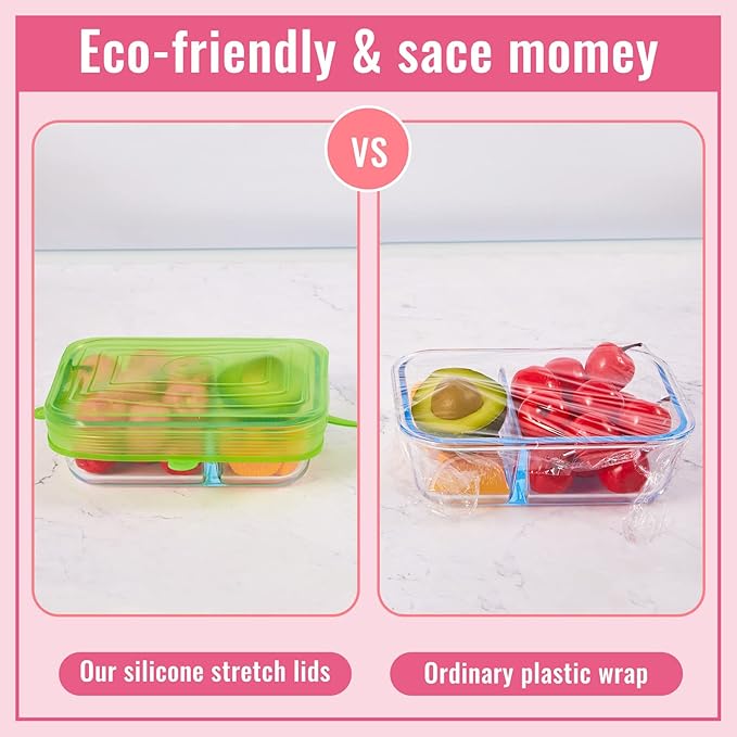 30 Pieces Silicone Stretch Lids Rectangle Reusable Silicone Lids Microwave Cover for Food Storage 6 Different Sizes for Square and Rectangle Containers Microwave Freezer Dishwasher Safe