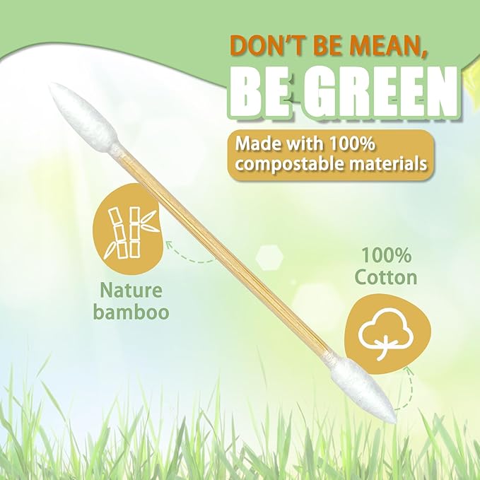 1000 Precision Tip Bamboo Cotton Swabs – Biodegradable & Organic Cotton Buds with Precision Tips – Eco-Friendly Wooden Swabs for Makeup, Cleaning, Crafts, and Baby Care