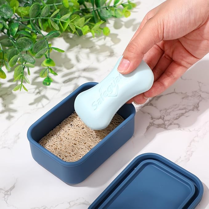 Honeydak 5 Pcs Silicone Travel Soap Case Container Leak Proof Bar Soap Box Holder Dishes with Draining Layer for Traveling, Camping, Gym, Bathroom, 4.7 x 3.3 x 1.7 Inches